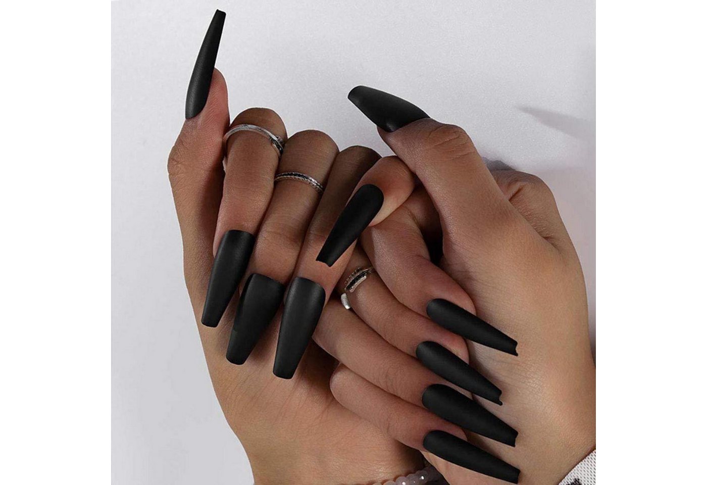 LuxusKollektion Kunstfingernägel Falscher Nagel Sarg Matt Lang Ballerina Frauen Schwarz von LuxusKollektion