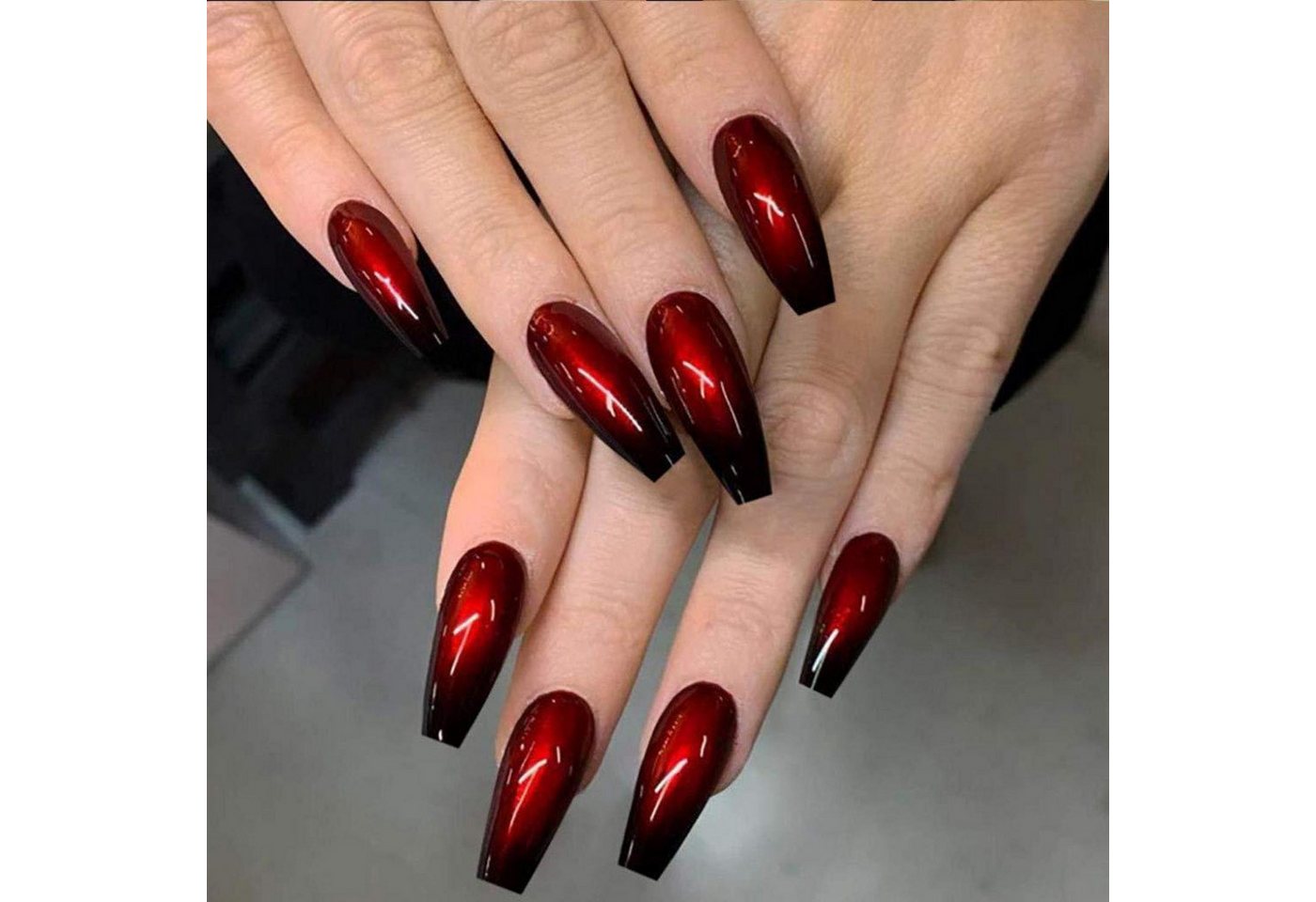 LuxusKollektion Kunstfingernägel Falschnägel Coffin Acryl Fullcover Gradient Schwarz 24Pcs Rot von LuxusKollektion