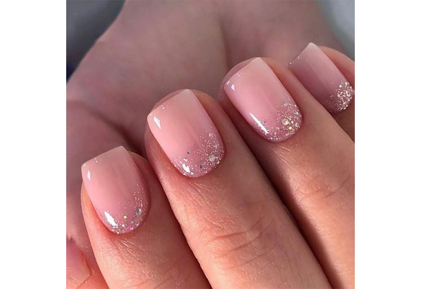 LuxusKollektion Kunstfingernägel Fingernägel Kurz Square Glitzer Rosa Ombre FB26 von LuxusKollektion