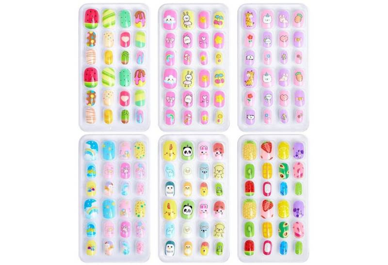 LuxusKollektion Kunstfingernägel Fingernägel Mädchen Kinder Selbstklebend Kurze Set 144 Colorful Set A von LuxusKollektion