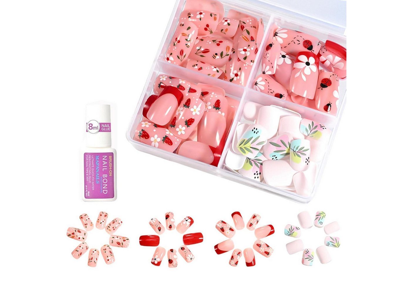 LuxusKollektion Kunstfingernägel Fingernägel künstliche 96 Kinder Blumen Kirsche Style C von LuxusKollektion