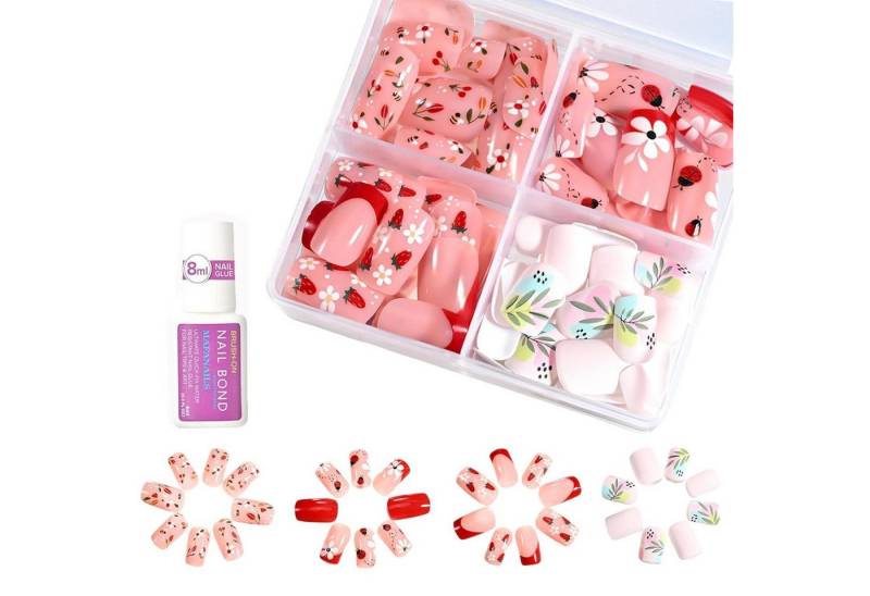 LuxusKollektion Kunstfingernägel Fingernägel künstliche 96 Kinder Blumen Kirsche Style C von LuxusKollektion