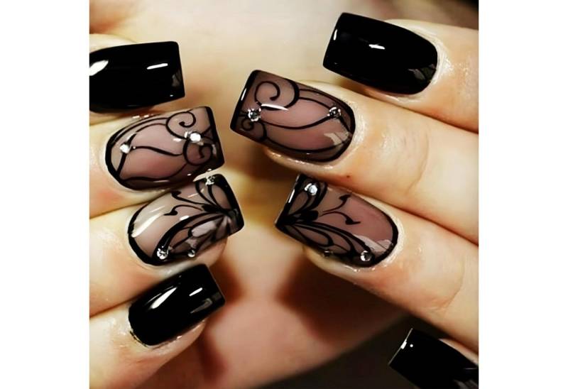 LuxusKollektion Kunstfingernägel Klebenägel 24 Stück schwarze French Tips mit Kleber und Feile von LuxusKollektion