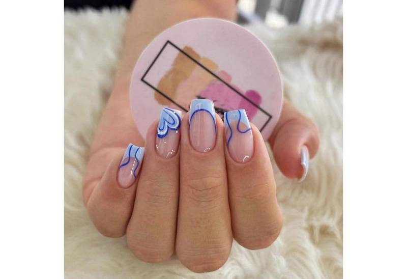 LuxusKollektion Kunstfingernägel Künstliche Fingernägel Square Blau French Herz Nagelkleber BL36 von LuxusKollektion