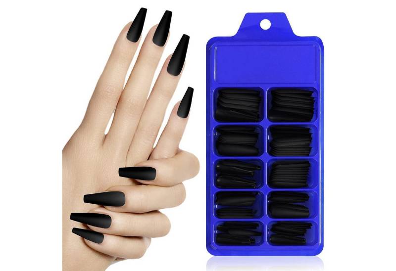 LuxusKollektion Kunstfingernägel Künstliche Nägel 100 Stück matt lange Ballerina Sargform Acrylnägel von LuxusKollektion