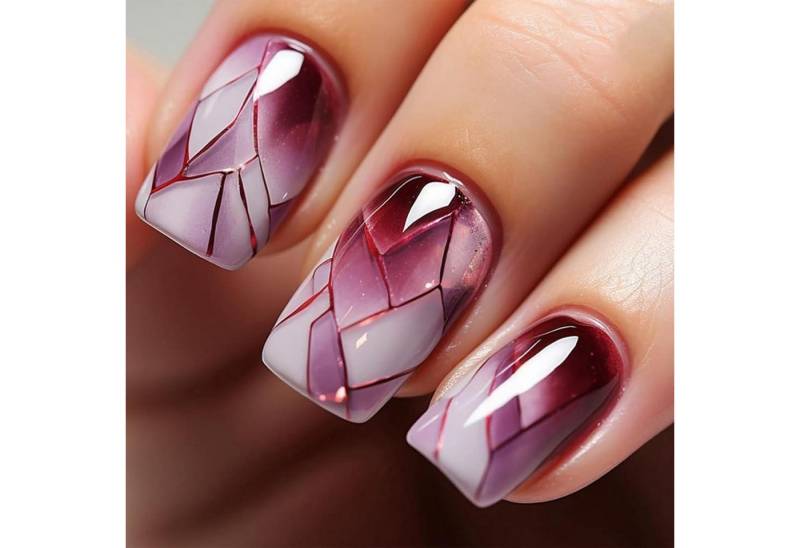 LuxusKollektion Kunstfingernägel Künstliche Nägel 24 Stück quadratisch Bruchglas weinrot zum Aufdrücken von LuxusKollektion