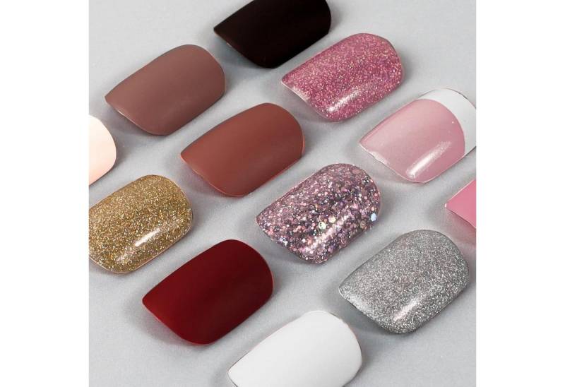 LuxusKollektion Kunstfingernägel Künstliche Nägel 288 Stk selbstklebend kurz Glitzer matt mehrfarbig von LuxusKollektion