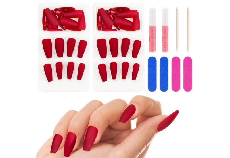 LuxusKollektion Kunstfingernägel Künstliche Nägel 48 Lange Matte Press on Damen Halloween rot von LuxusKollektion