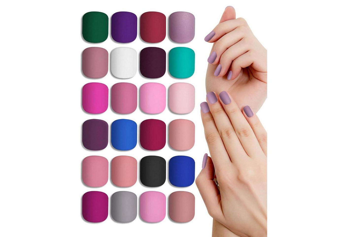 LuxusKollektion Kunstfingernägel Künstliche Nägel Aufkleben 24 Farben 576 Matt Quadratisch Farbe 24S01 von LuxusKollektion