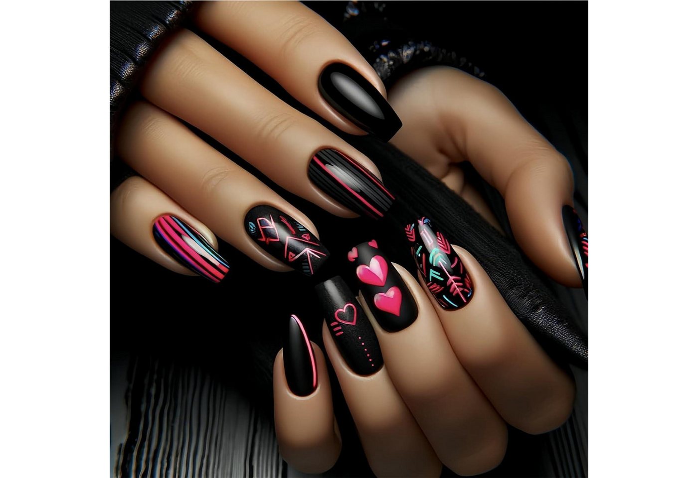 LuxusKollektion Kunstfingernägel Künstliche Nägel mittlere quadratische Form 24er Set schwarz gold von LuxusKollektion