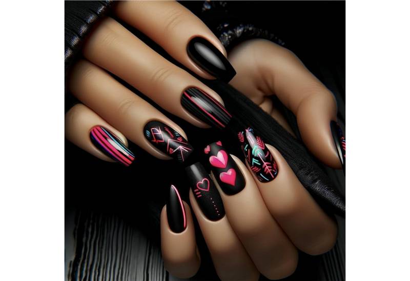 LuxusKollektion Kunstfingernägel Künstliche Nägel mittlere quadratische Form 24er Set schwarz gold von LuxusKollektion