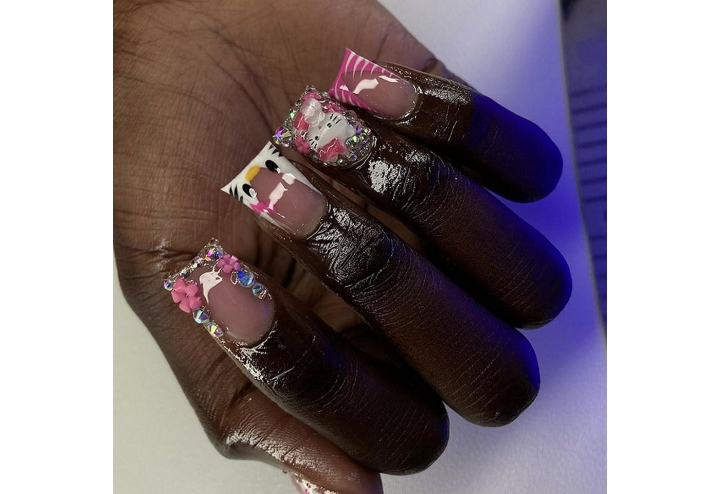 LuxusKollektion Kunstfingernägel Künstlicher Nagel Press on kurz Square 3D Zebra mit Nagelkleber Y2K von LuxusKollektion