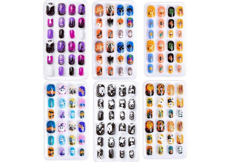 LuxusKollektion Kunstfingernägel Kunstnägel 144Stück Halloween Kinder Jellykleber Halloween Farbe Set A von LuxusKollektion