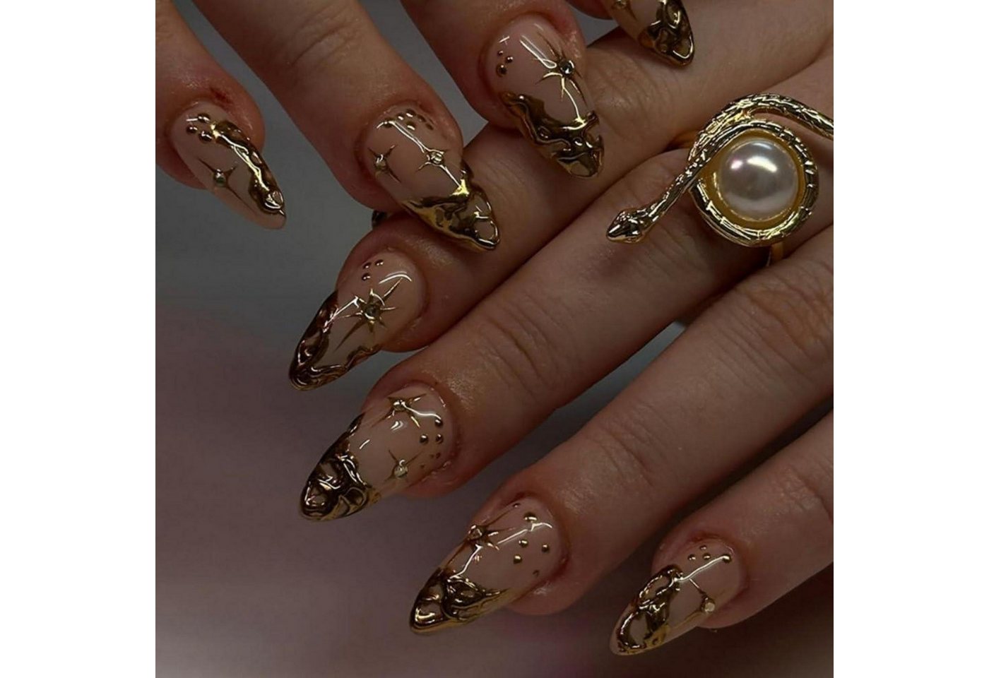 LuxusKollektion Kunstfingernägel Kunstnägel 24 Stück Sterne Kurz Mandel Gold Metallic 18star&gold8 von LuxusKollektion