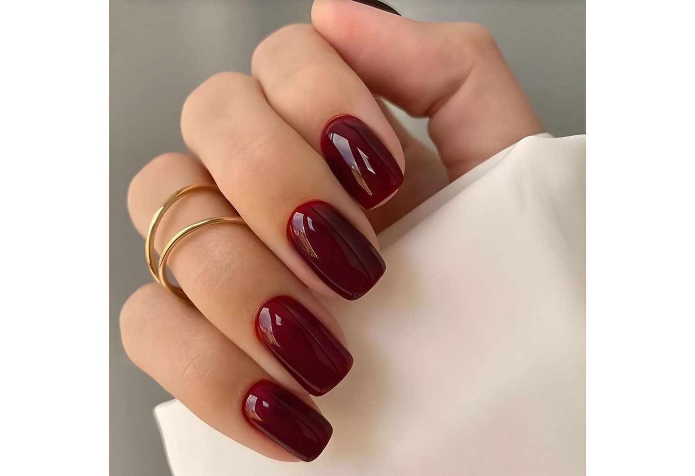 LuxusKollektion Kunstfingernägel Kunstnägel Aufkleben Kurz Eckig Rot Full Dunkelrot 0.44 ml (32er Pack) von LuxusKollektion