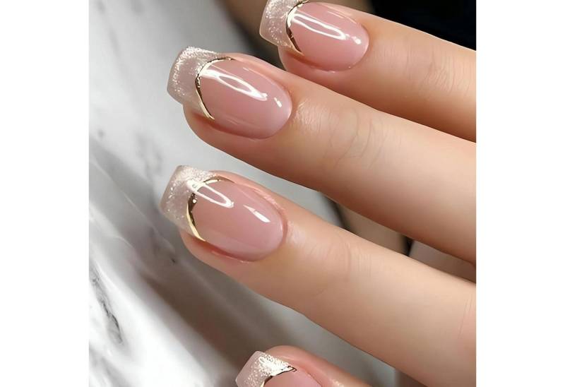 LuxusKollektion Kunstfingernägel Kunstnägel Cat Eye French Eckig Gold Kurz 24 Stück 2gold&cateye10 von LuxusKollektion