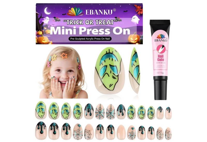 LuxusKollektion Kunstfingernägel Kunstnägel Halloween Kinder 26 Nagelkleber Spinnennetz Albtraum von LuxusKollektion