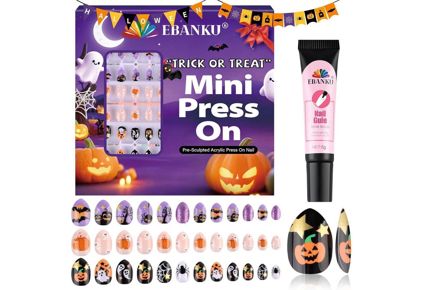 LuxusKollektion Kunstfingernägel Kunstnägel Halloween Kinder 72er Set Mandelform Hallowen D 3P LuxusKollektion Kunstfingernägel Kunstnägel Halloween Kinder 72er Set Mandelform Hallowen D 3P von LuxusKollektion