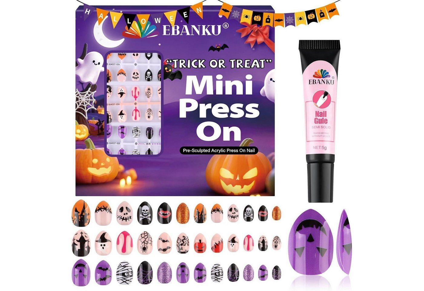 LuxusKollektion Kunstfingernägel Kunstnägel Halloween Kinder Mandelform Vollabdeckung Hallowen A 3P LuxusKollektion Kunstfingernägel Kunstnägel Halloween Kinder Mandelform Vollabdeckung Hallowen A 3P von LuxusKollektion