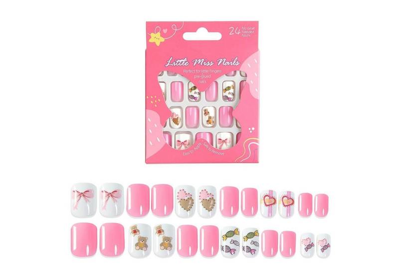 LuxusKollektion Kunstfingernägel Kunstnägel Kinder 24 aufkleben rosa weiß CM70 Lila 1 ml (1er Pack) von LuxusKollektion