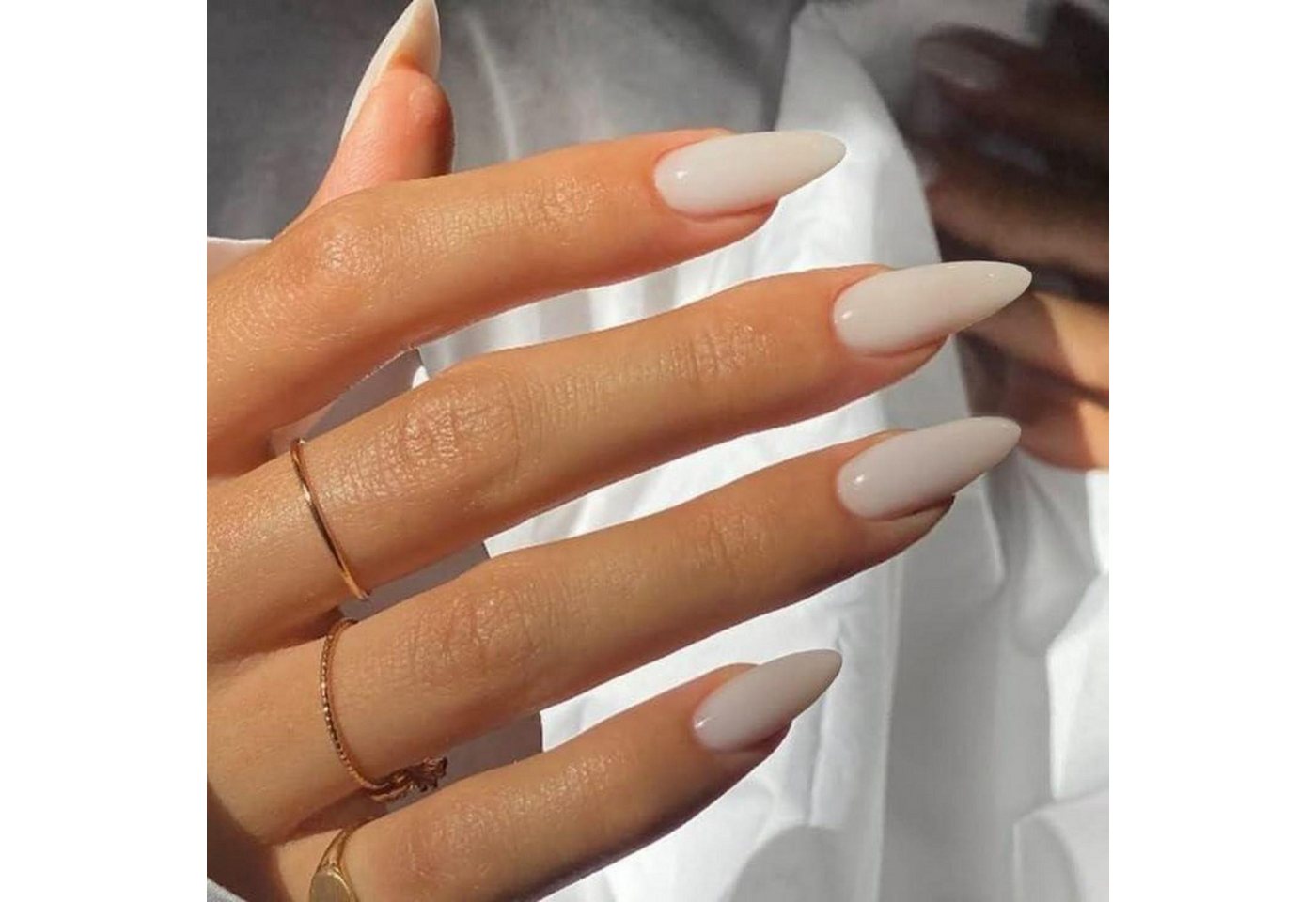 LuxusKollektion Kunstfingernägel Kunstnägel Press On Kurz Almond Milchweiß Acryl Eckig L19 von LuxusKollektion