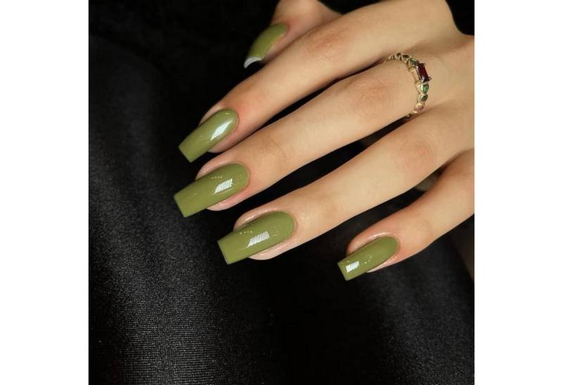 LuxusKollektion Kunstfingernägel Kunstnägel Press On Lange Mandel Sarg Acryl 24 Oliv Grün von LuxusKollektion