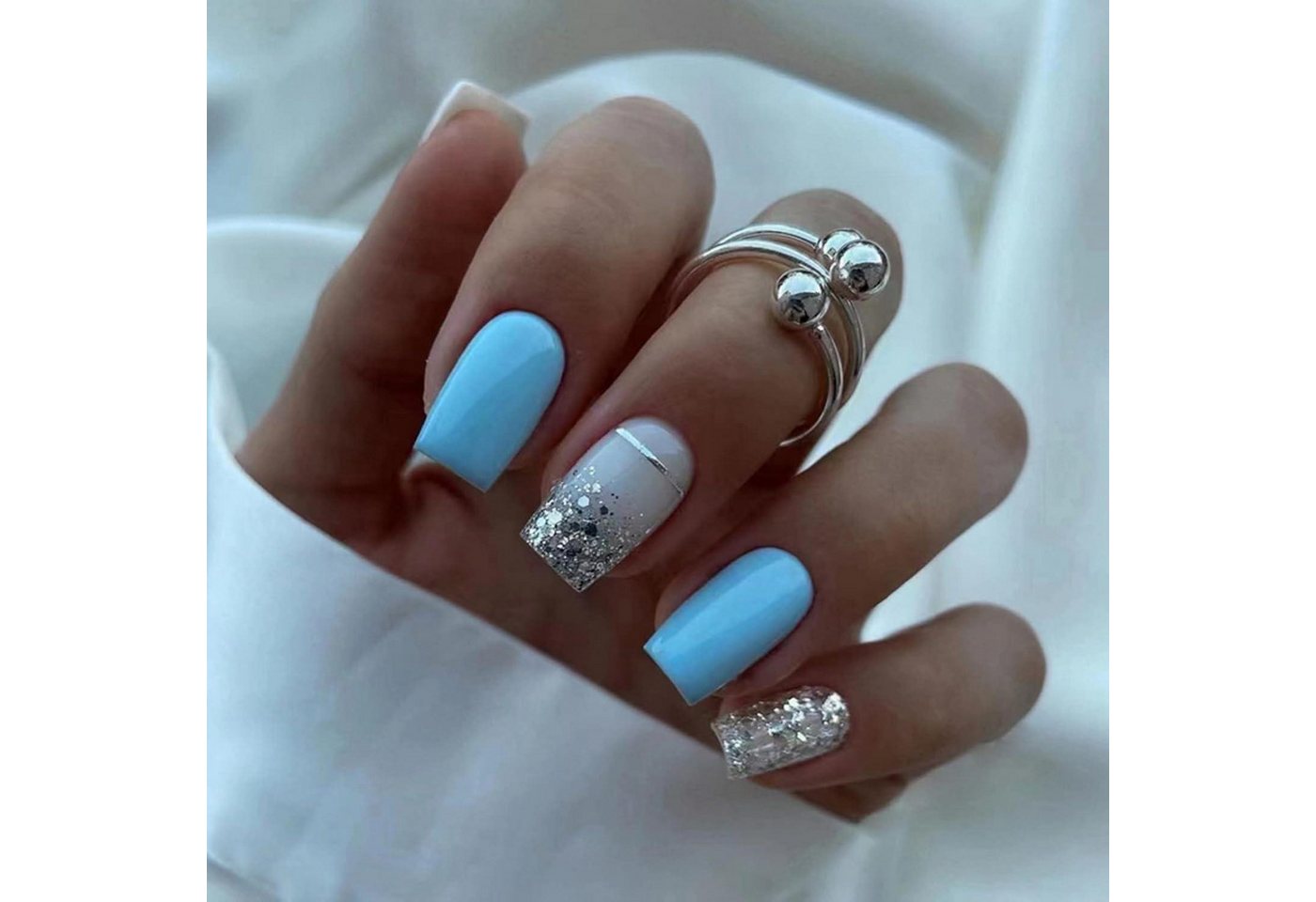 LuxusKollektion Kunstfingernägel Kunstnägel PressOn Glitzer Eckig Acryl Kurz 24 Skyblau Sky Blue2 von LuxusKollektion
