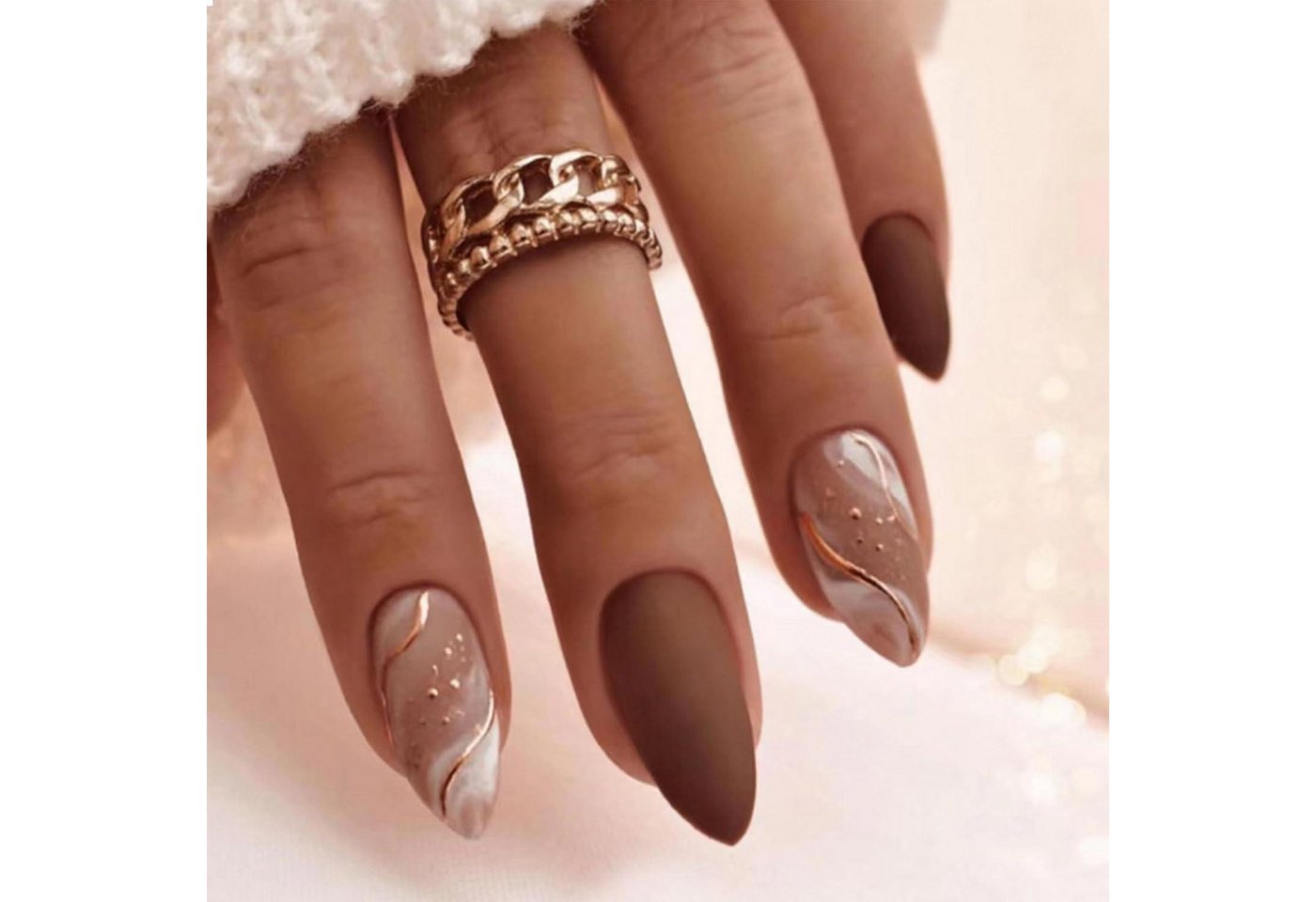 LuxusKollektion Kunstfingernägel Mittel Matte Almond Press-on Nails Braun Gold Linien Voll Abdeckung LuxusKollektion Kunstfingernägel Mittel Matte Almond Press-on Nails Braun Gold Linien Voll Abdeckung von LuxusKollektion