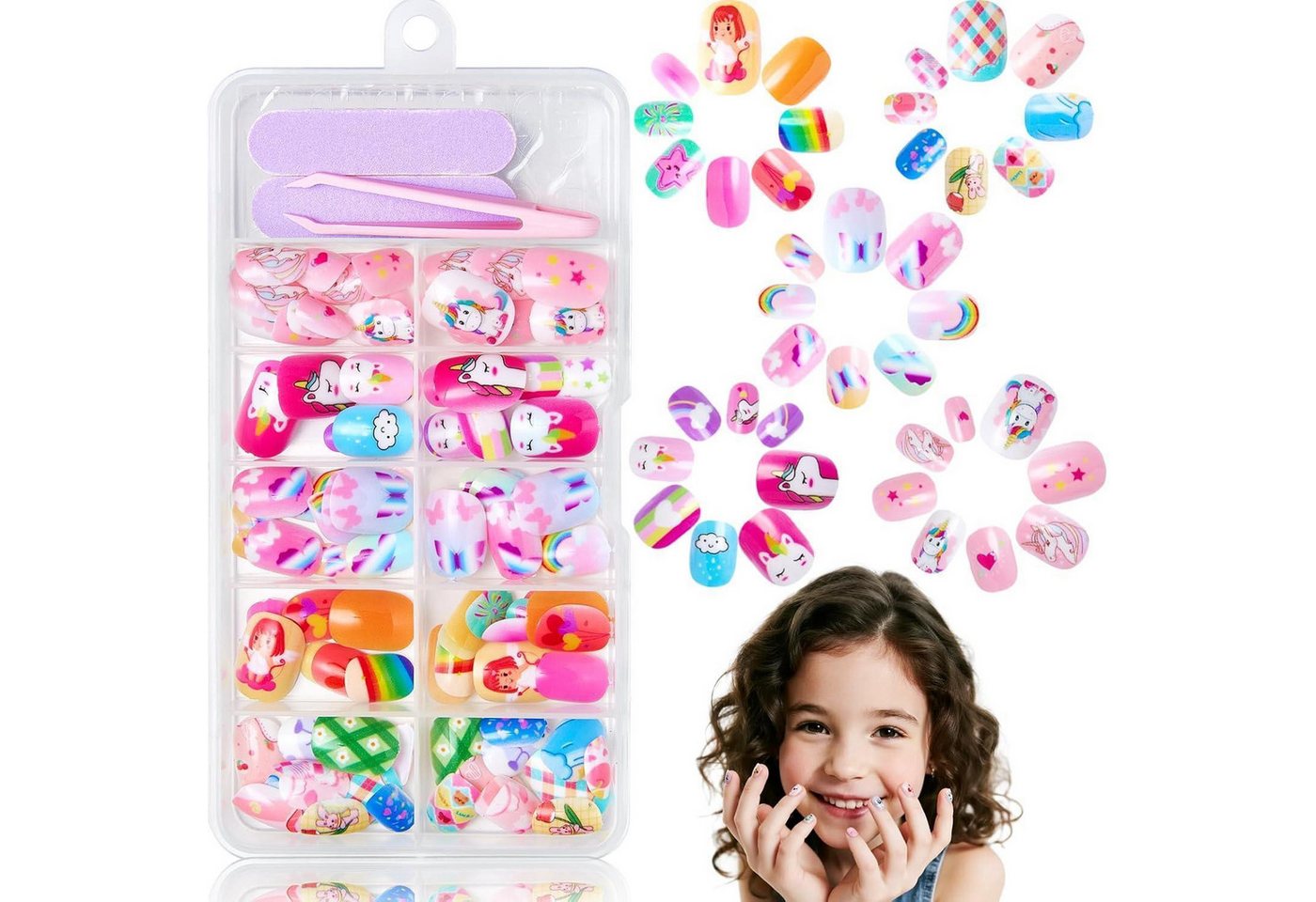 LuxusKollektion Kunstfingernägel Nägel 120 Stück 5 Style Aufdrücken Kinder Mädchen Cute Color CSet von LuxusKollektion
