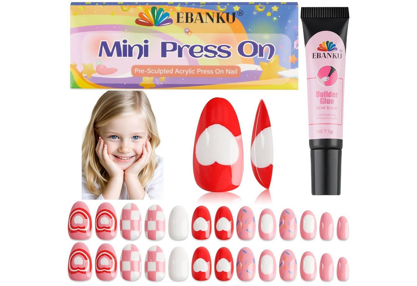 LuxusKollektion Kunstfingernägel Nägel Aufdrücken 26 künstliche kurze Kit Kinder Mädchen Rosa Herz LuxusKollektion Kunstfingernägel Nägel Aufdrücken 26 künstliche kurze Kit Kinder Mädchen Rosa Herz von LuxusKollektion