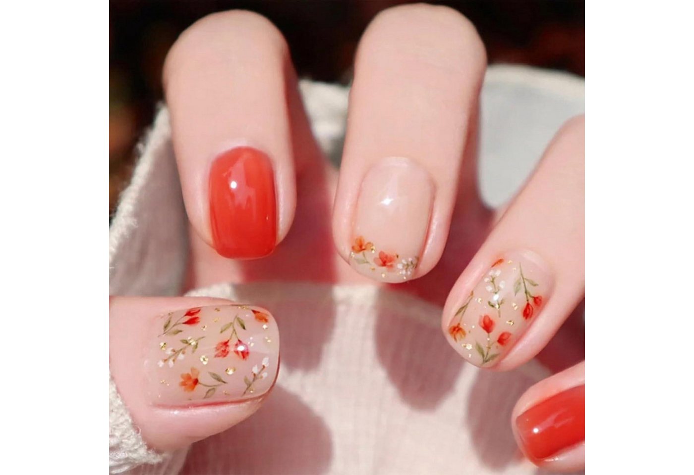 LuxusKollektion Kunstfingernägel Nägel Press On Acryl Kurz Mandel Herbstblumen 24 Stück design-3 von LuxusKollektion