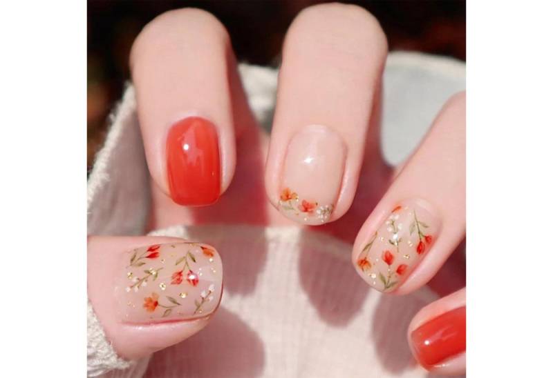 LuxusKollektion Kunstfingernägel Nägel Press On Acryl Kurz Mandel Herbstblumen 24 Stück design-3 von LuxusKollektion