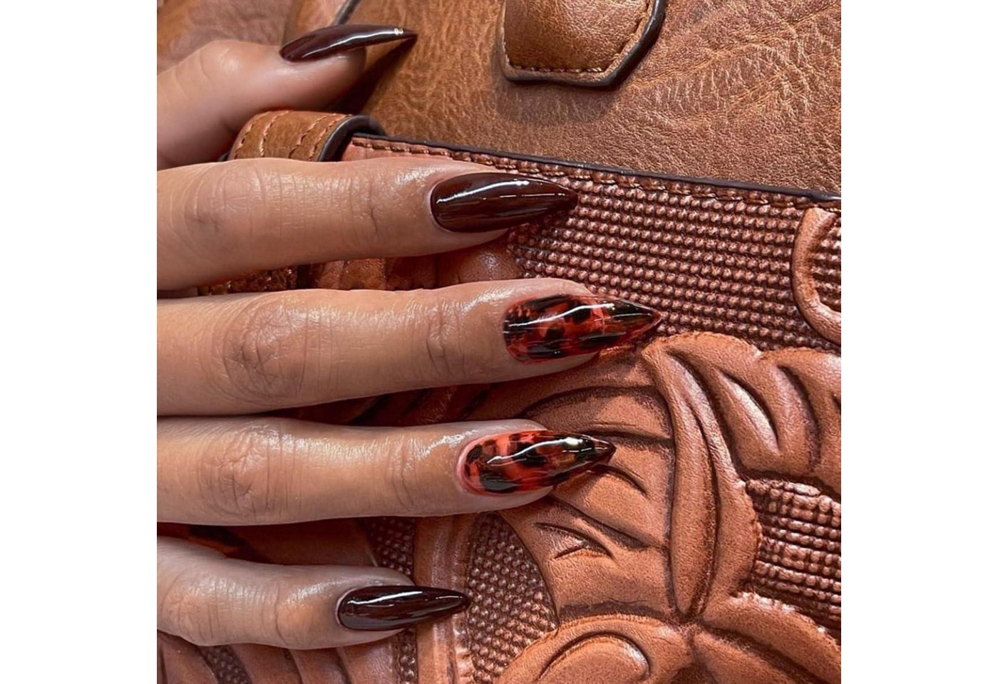 LuxusKollektion Kunstfingernägel Nägel Press On Gel Leopard Mandel Braun Fake Set 24 almond brown von LuxusKollektion