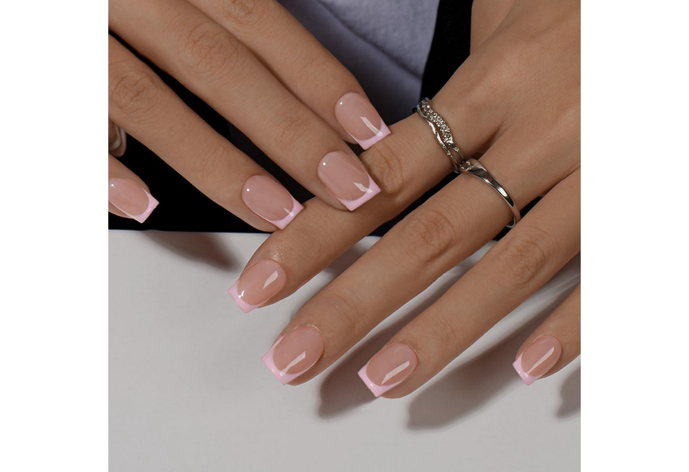 LuxusKollektion Kunstfingernägel Nägel Press On Kurz Eckig French Tip 30 Pastellrosa Hellrosa von LuxusKollektion