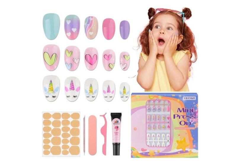 LuxusKollektion Kunstfingernägel Nagelset 78 Teile 3 Stile mit Kleber bunte Herz Nägel für Mädchen von LuxusKollektion