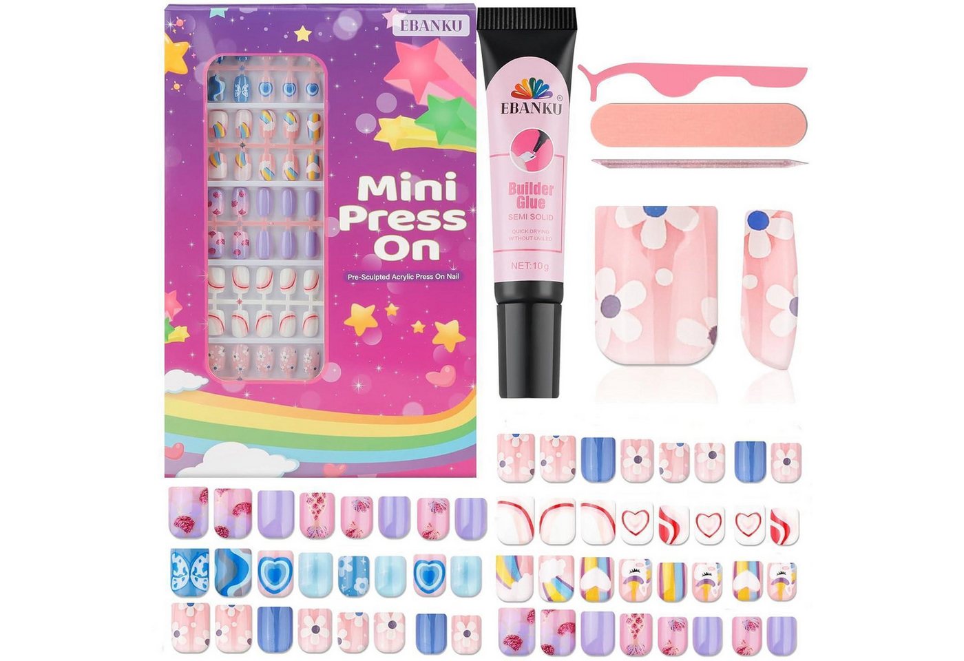LuxusKollektion Kunstfingernägel Nagelset Falsche Nägel Kinder 5er Herz rosa Regenbogen Quadrat LuxusKollektion Kunstfingernägel Nagelset Falsche Nägel Kinder 5er Herz rosa Regenbogen Quadrat von LuxusKollektion