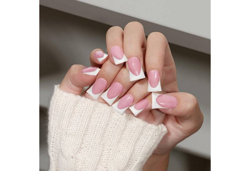 LuxusKollektion Kunstfingernägel Nagelspitze French Tip weiß eckig mit Kleber 30 Stück rosa für Frauen von LuxusKollektion