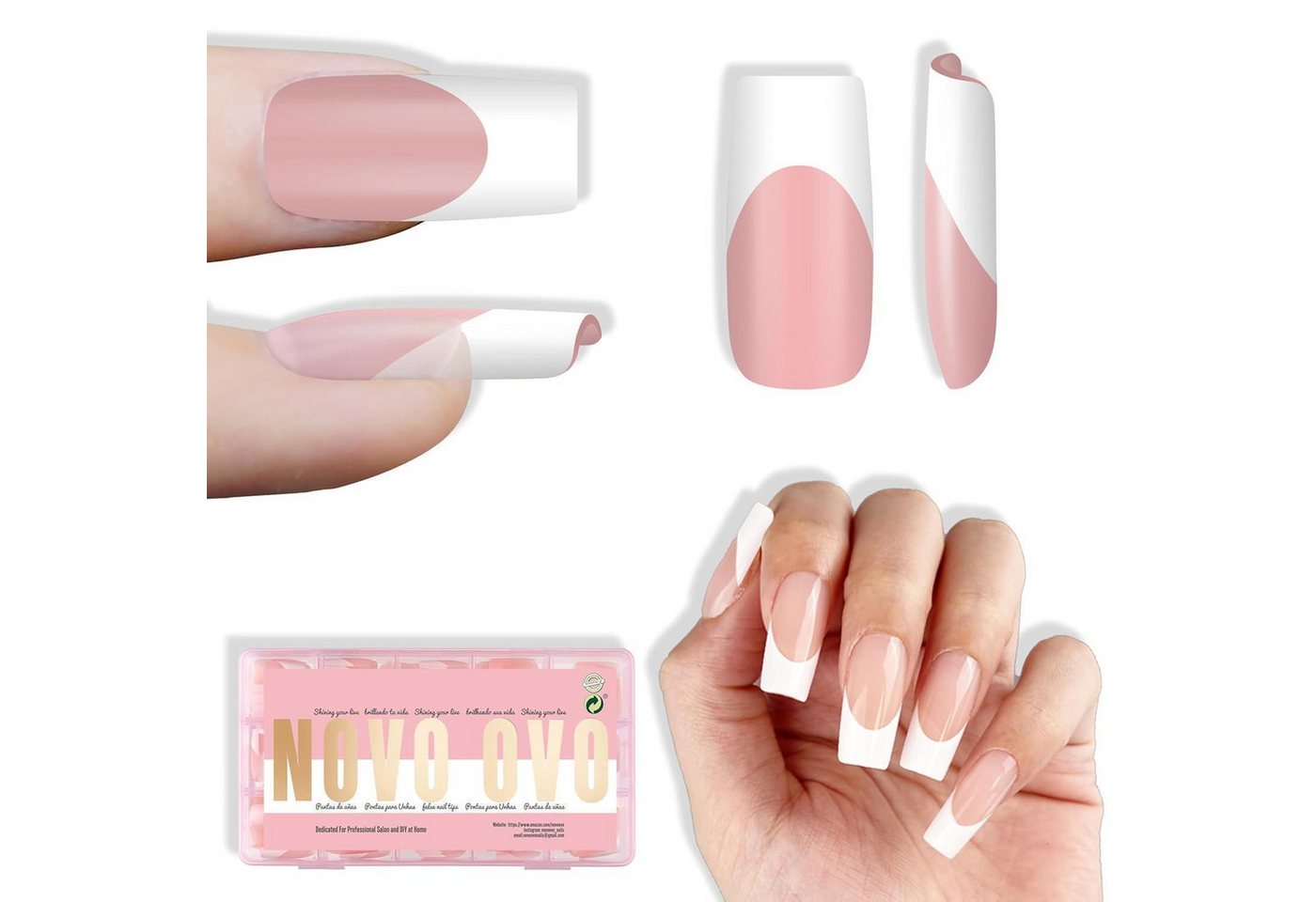 LuxusKollektion Kunstfingernägel Nagelspitzen Acryl Medium Square White French Tip Baby Pink 240_EU von LuxusKollektion