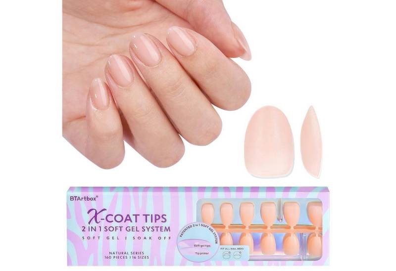 LuxusKollektion Kunstfingernägel Nageltips PressOn SoftGel FullCover 0.03 ml (30er Pack) Nude-XS Almond von LuxusKollektion