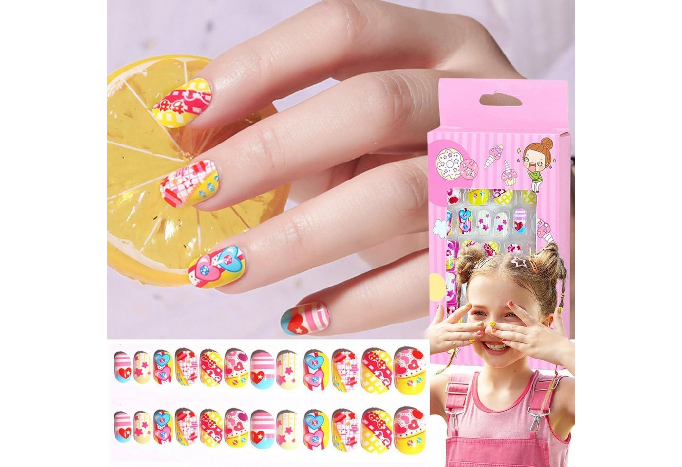 LuxusKollektion Kunstfingernägel Press On Nails 24 Stück selbstklebende kurz Kinder Mädchen Bunt A LuxusKollektion Kunstfingernägel Press On Nails 24 Stück selbstklebende kurz Kinder Mädchen Bunt A von LuxusKollektion