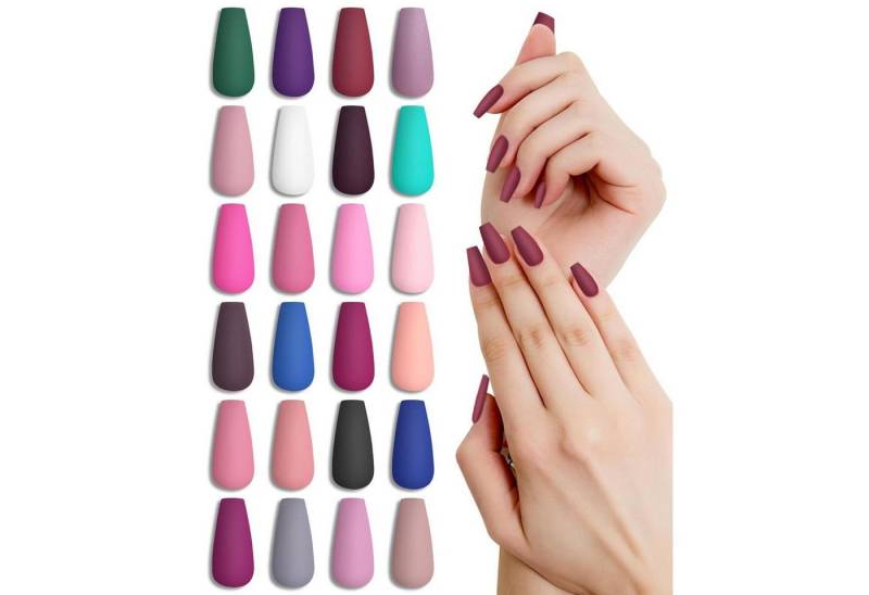 LuxusKollektion Kunstfingernägel Sargnägel Ballerina matt lang Nagelfeile 24 Packungen 576 Farbe 24S04 von LuxusKollektion