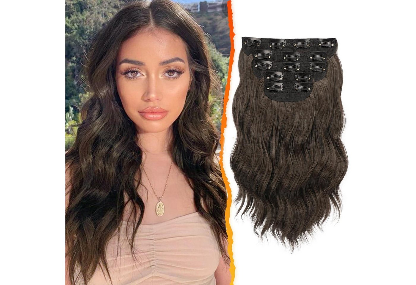 LuxusKollektion Kunsthaar-Extension Braune Wellige Clip in Extensions 35cm 5PCs Haarverlängerung LuxusKollektion Kunsthaar-Extension Braune Wellige Clip in Extensions 35cm 5PCs Haarverlängerung von LuxusKollektion