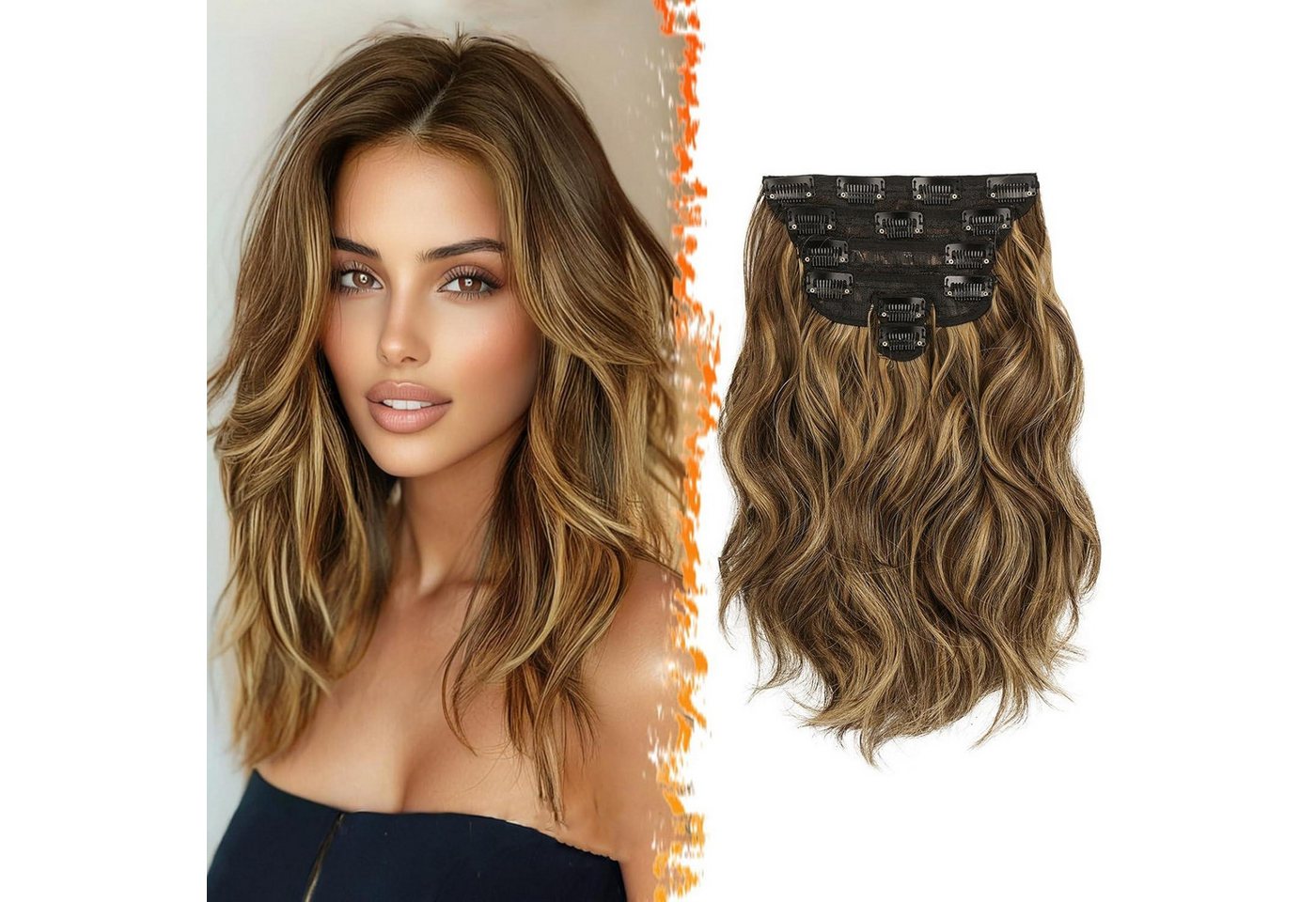 LuxusKollektion Kunsthaar-Extension Clip in Extensions 30cm Schokobraun Highlights Haarverlängerung 6PCs von LuxusKollektion