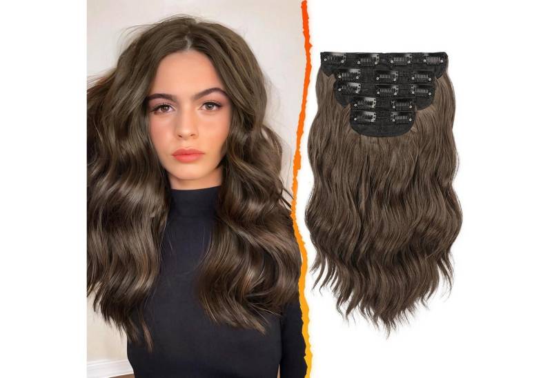 LuxusKollektion Kunsthaar-Extension Clip in Extensions 35cm Braun Wellige Haarverlängerung 5PCs weiches von LuxusKollektion