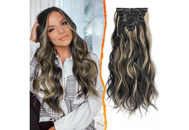 LuxusKollektion Kunsthaar-Extension Clip in Haarverlängerung 50CM Highlight Wellige Extensions von LuxusKollektion