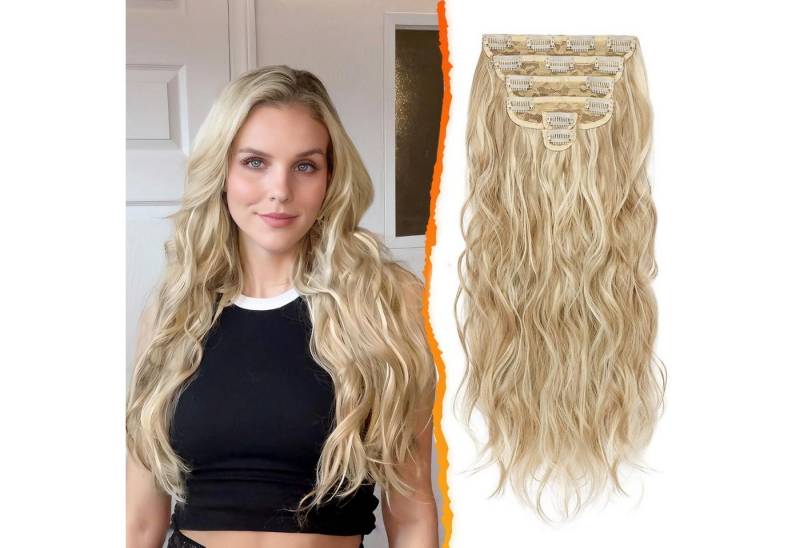 LuxusKollektion Kunsthaar-Extension Clip in Haarverlängerung 50CM Wellig Blond 6PCs Haarteil Synthetisch von LuxusKollektion