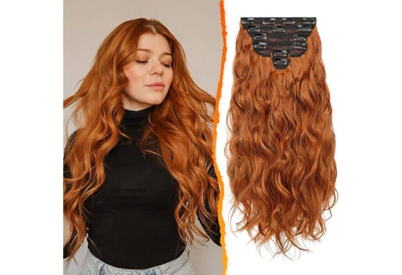 LuxusKollektion Kunsthaar-Extension Clip in Haarverlängerung 50CM Wellig Kupfer Haarextension 6-teilig von LuxusKollektion