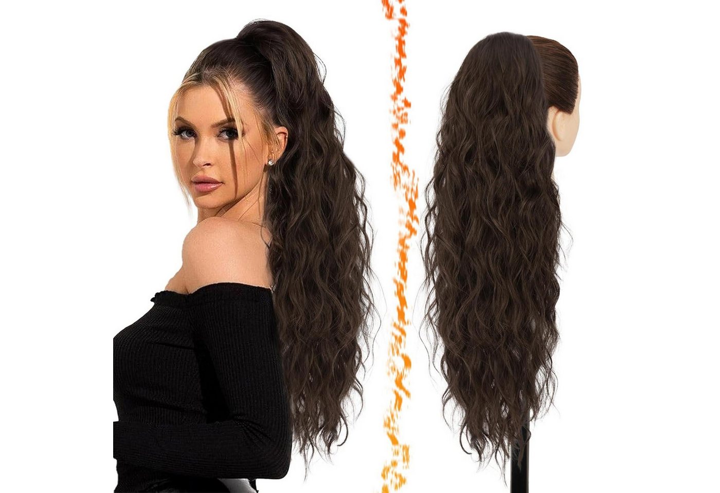 LuxusKollektion Kunsthaar-Extension Lockige Wellige Pferdeschwanz Extension Braun 66cm Synthetik Clip von LuxusKollektion