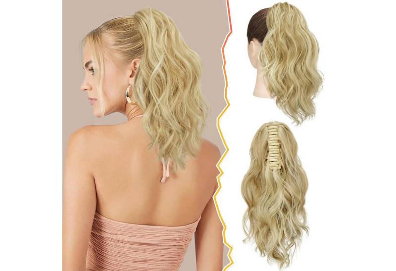 LuxusKollektion Kunsthaar-Extension Pferdeschwanz Extension Klaue Clip 35 CM Lockig Wellig Blond von LuxusKollektion