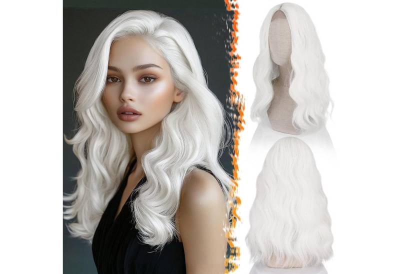 LuxusKollektion Kunsthaarperücke 46cm Lange Gewellt Weiß Mittel Perücke Hitzebeständig Synthetisch von LuxusKollektion
